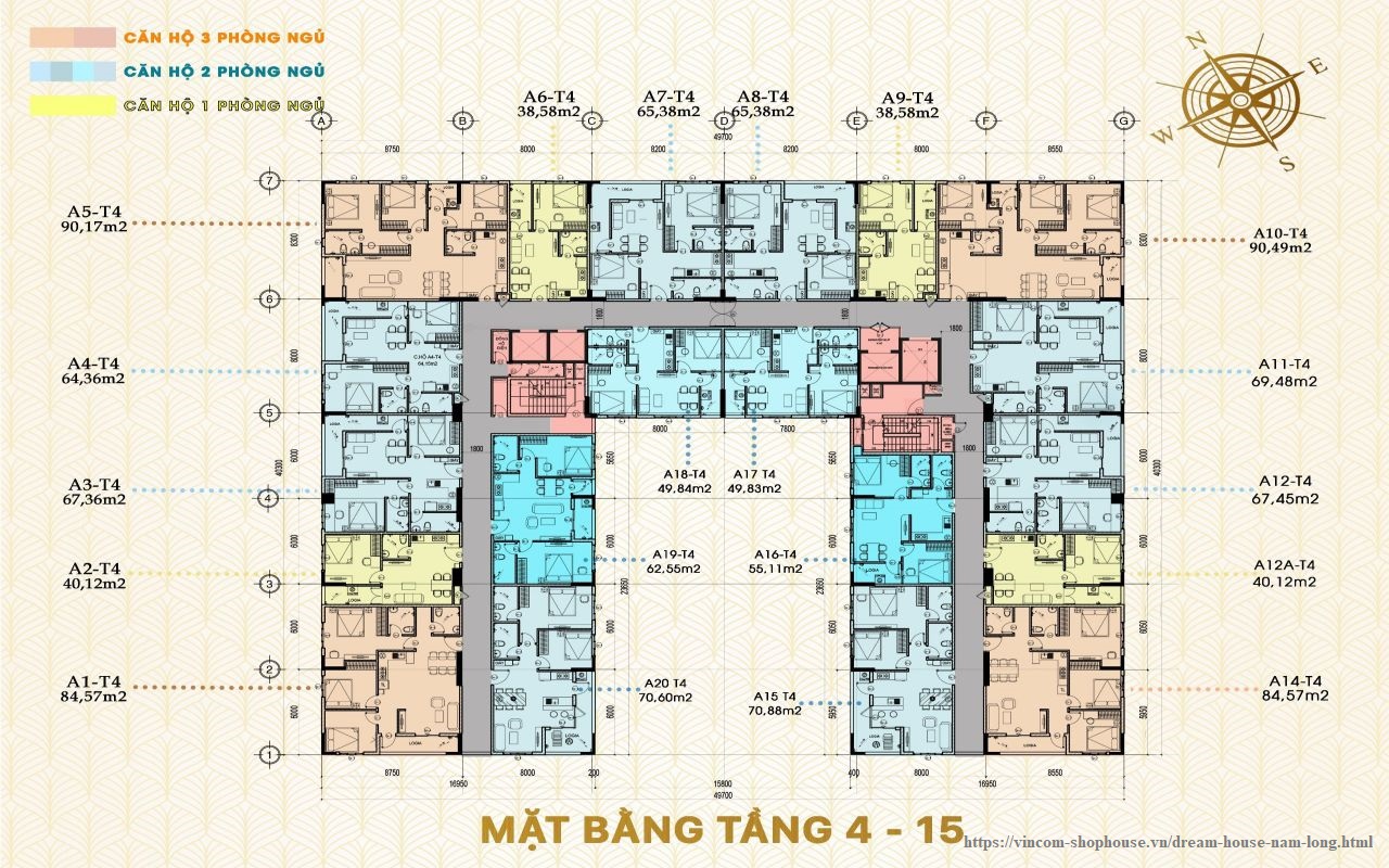 Mặt Bằng Căn Hộ Dream house Cần Thơ Tầng 4 đến tầng 15