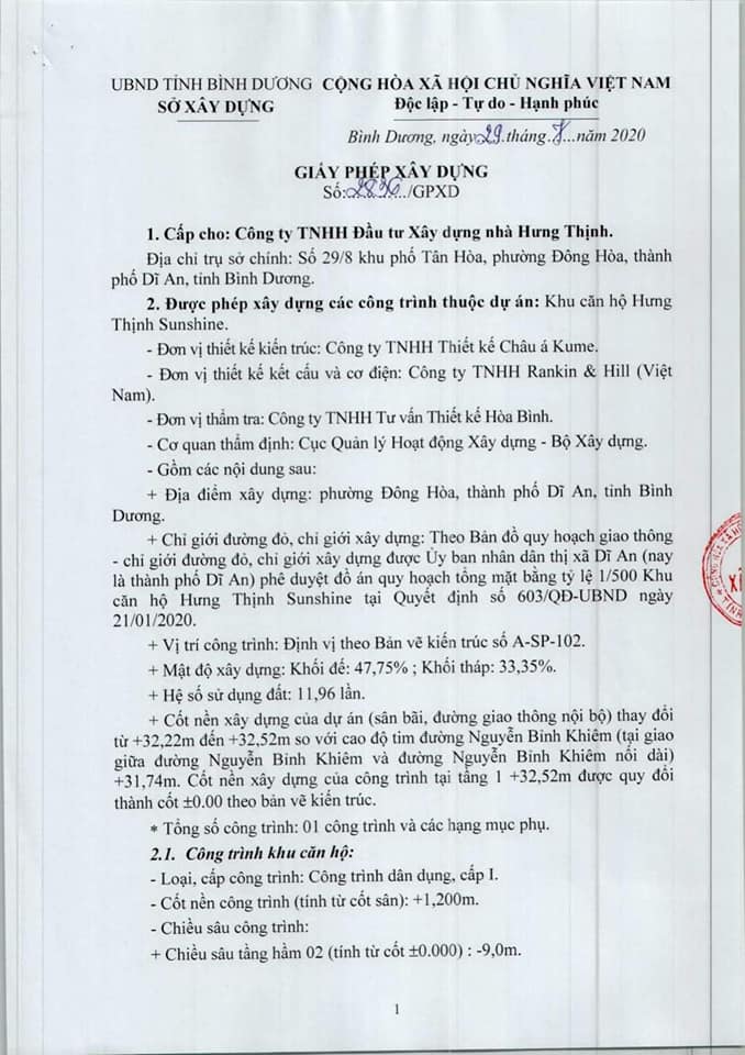 Pháp lý HT Pearl Dĩ An BÌnh Dương