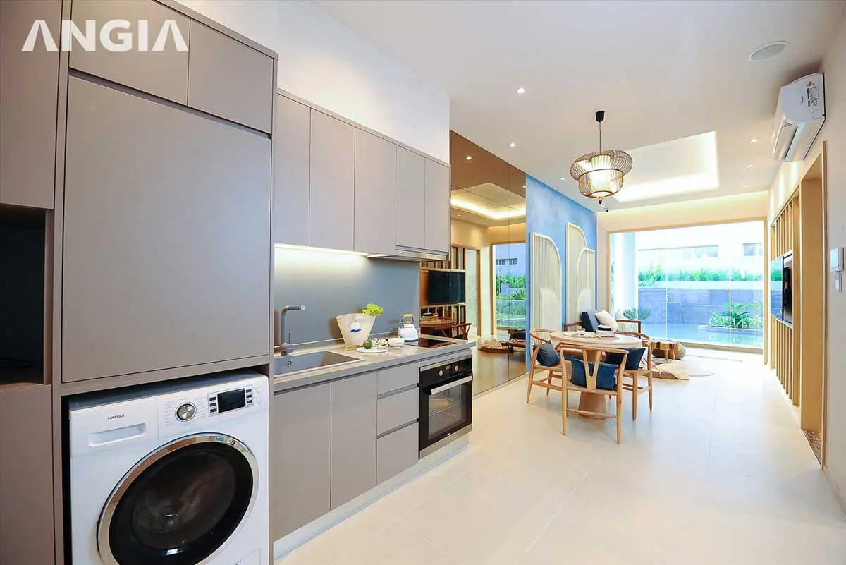 Phòng khách và khu vực bếp dự án căn hộ The Gió Riverside Bình Dương