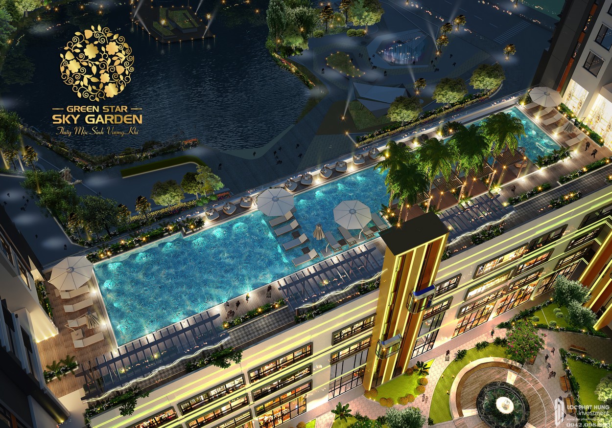 Hồ bơi dự án căn hộ Green Star Sky Garden quận 7 nhìn từ trên cao thật sang trọng