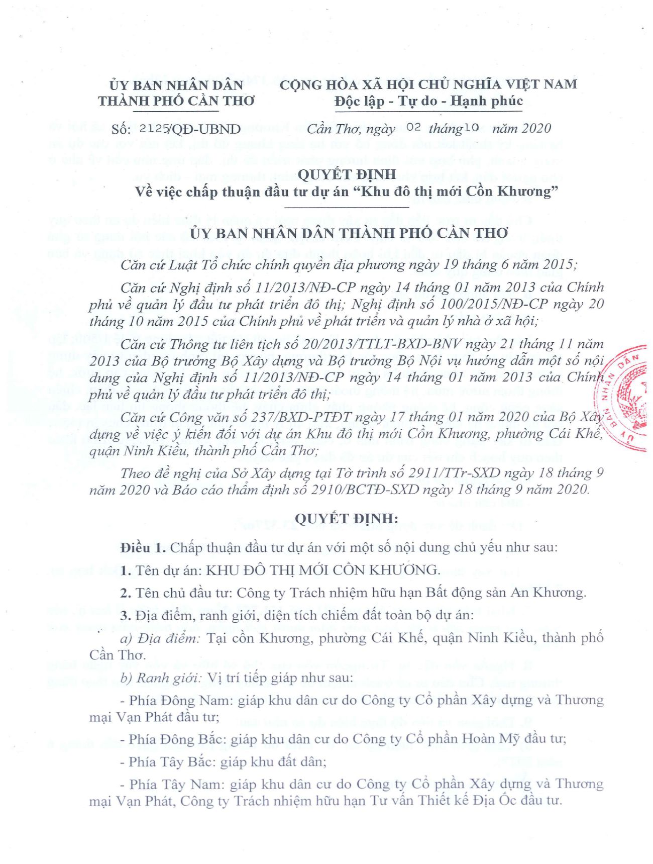 Pháp lý dự án Cồn Khương Diamond City Cần Thơ
