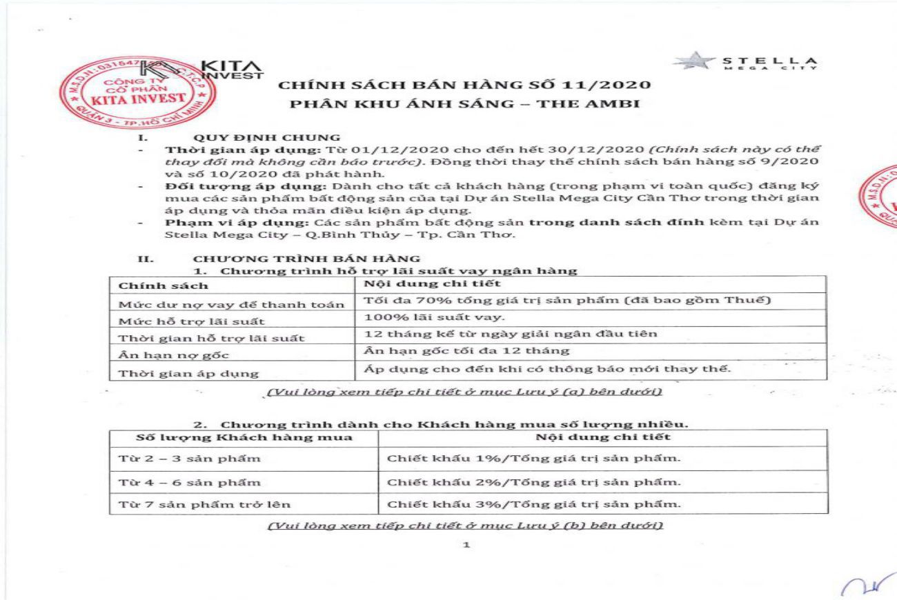 Chính sách bán hàng Stella Mega City