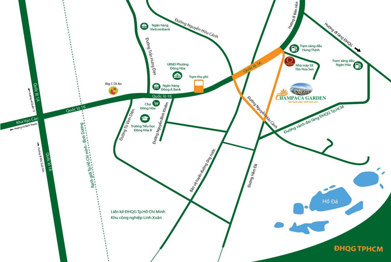 Vị trí căn hộ Champaca Garden Dĩ An