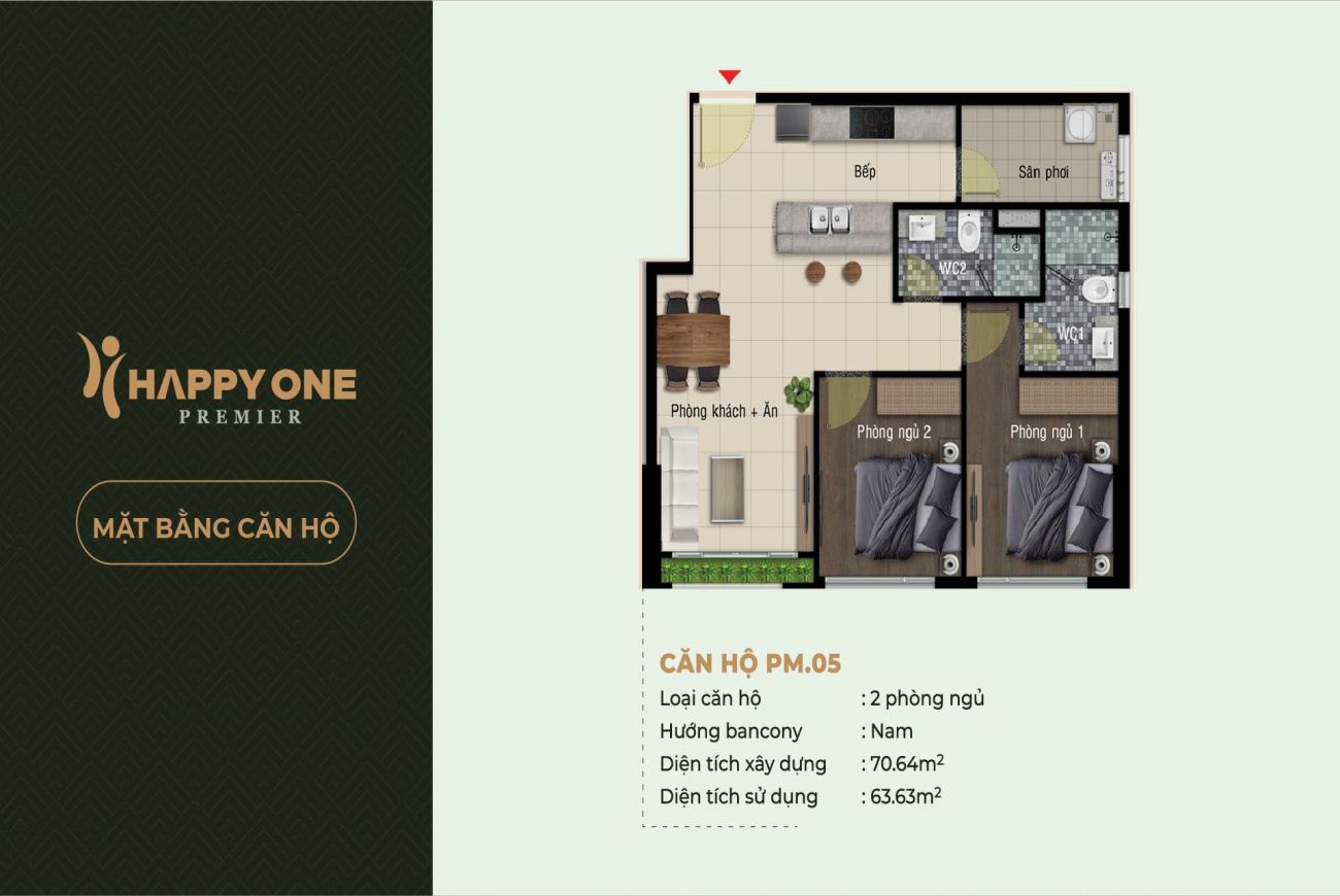 Thiết kế căn hộ Happy One Premier Thanh Lộc