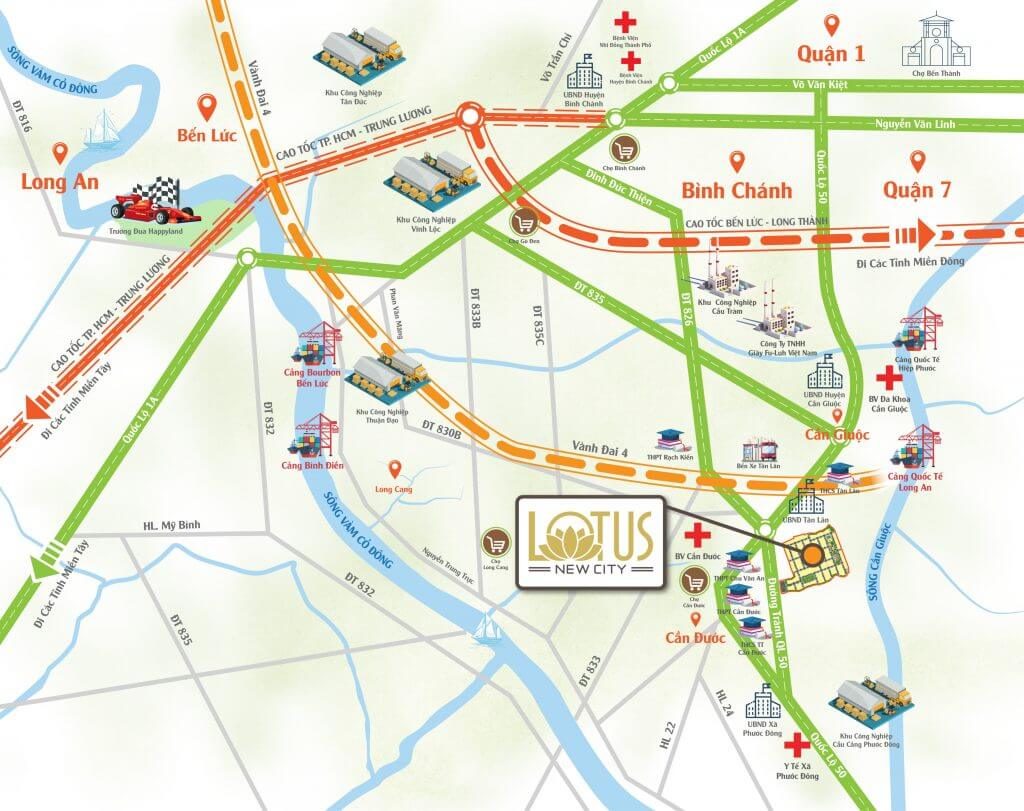 Vị trí dự án Tân Lân Riverside Long An