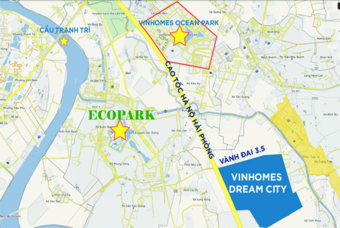 Vị trí Vinhomes Dream City nằm gần KĐT Ecopark tại Hưng Yên