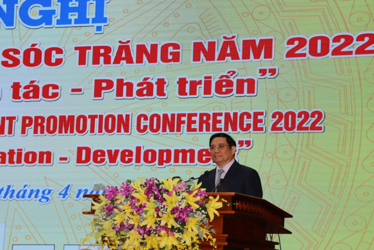 Thủ tướng Chính phủ Phạm Minh Chính phát biểu chỉ đạo tại Hội nghị xúc tiến đầu tư tỉnh Sóc Trăng
