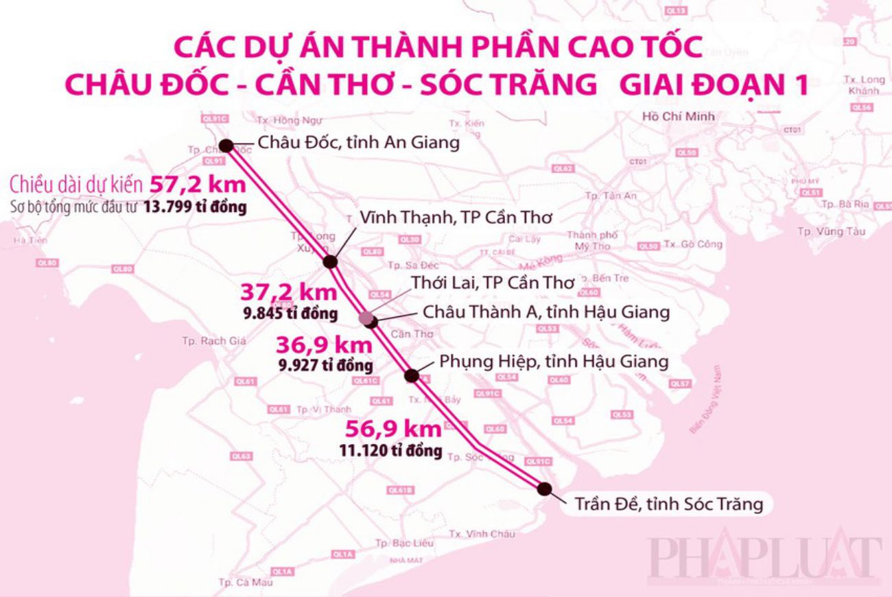 Các dự án thành phần cao tốc Châu Đốc - Cần Thơ - Sóc Trăng. Nguồn ảnh: báo Pháp luật