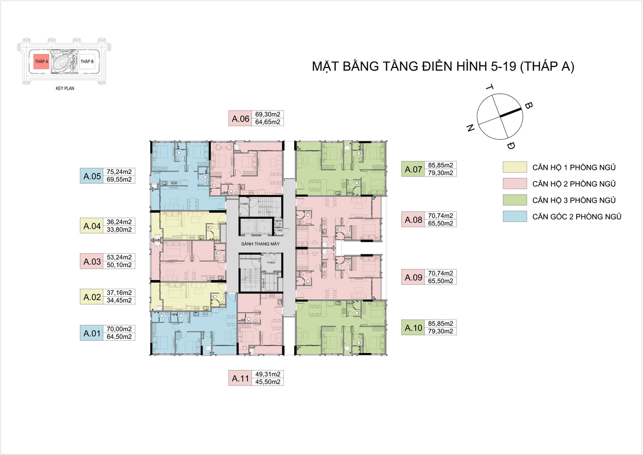 Mặt bằng tầng 5 -19 tháp A Cara River Park