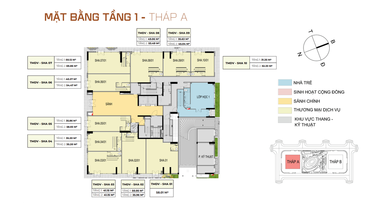 Mặt bằng tầng1 tháp A Cara River Park